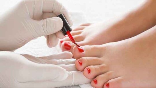 The foot care to be offered ideally before the application of nail polish